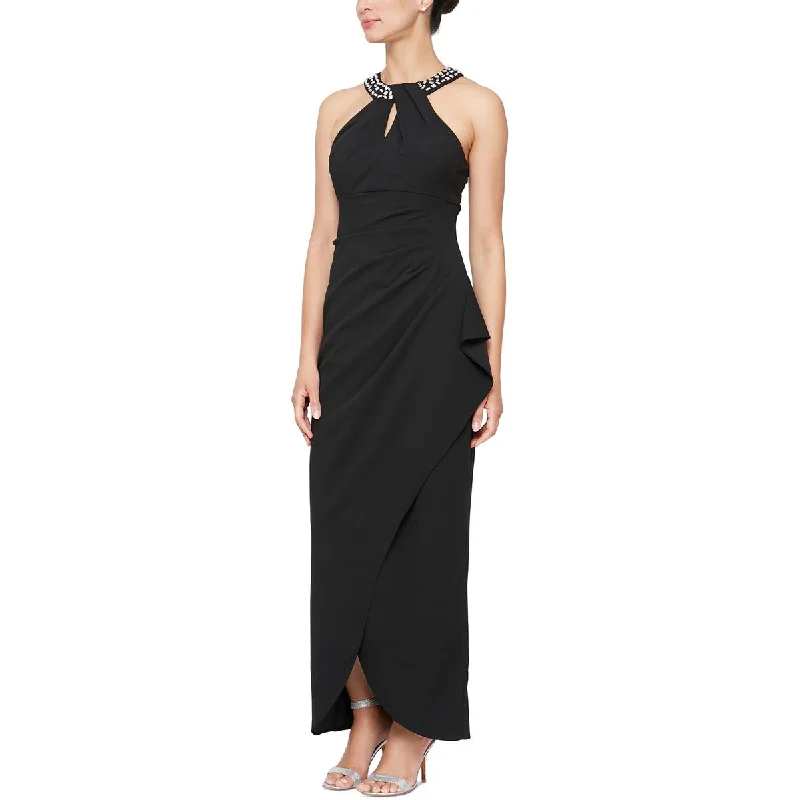 SLNY Womens Embellished Halter Evening Dress