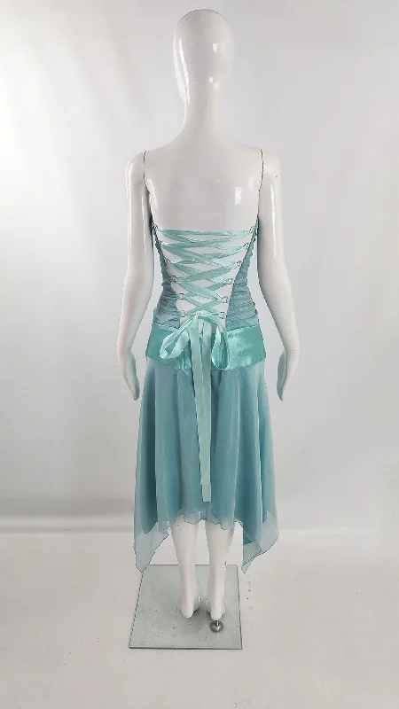 Deal Dash Charas Vintage y2k Ribbon Back Mint Blue Corset Fairy Dress, 2000s