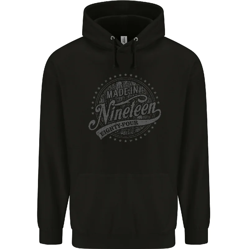Value Deals Distressed 40th Birthday Made In 1984 Mens 80% Cotton Hoodie Black