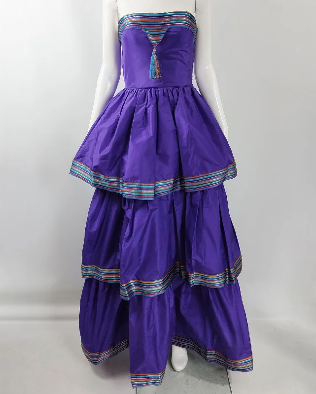 The Best Prices Bellville Sassoon Vintage Purple Silk Taffeta Tiered Evening Dress, 1980s