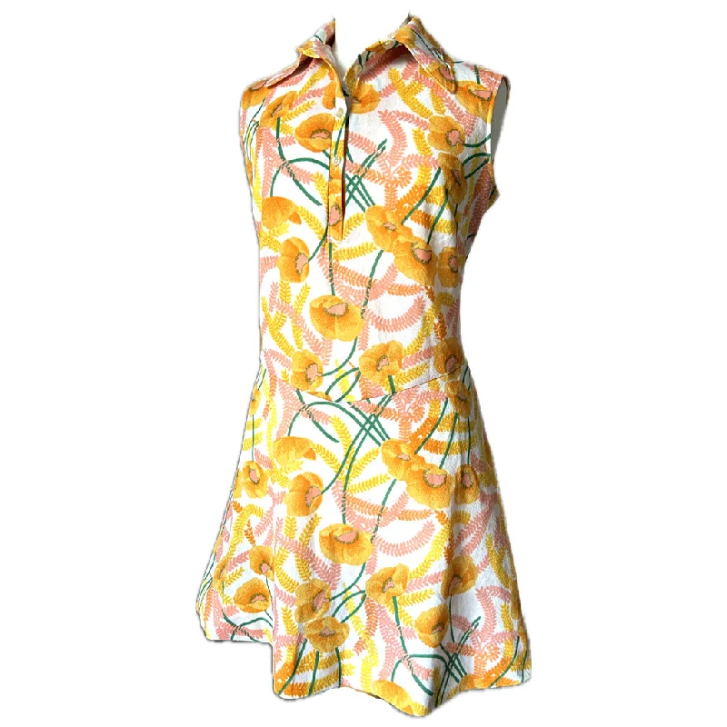 Flash Sale Orange poppy print vintage 1970s drop waist mini dress
