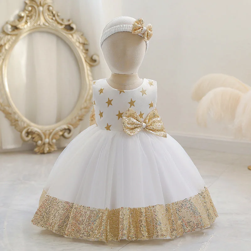 Deal Frenzy Baby Girl Princess Dress Toddler Summer Sequin Bow Stars Birthday Party Pageant Dress