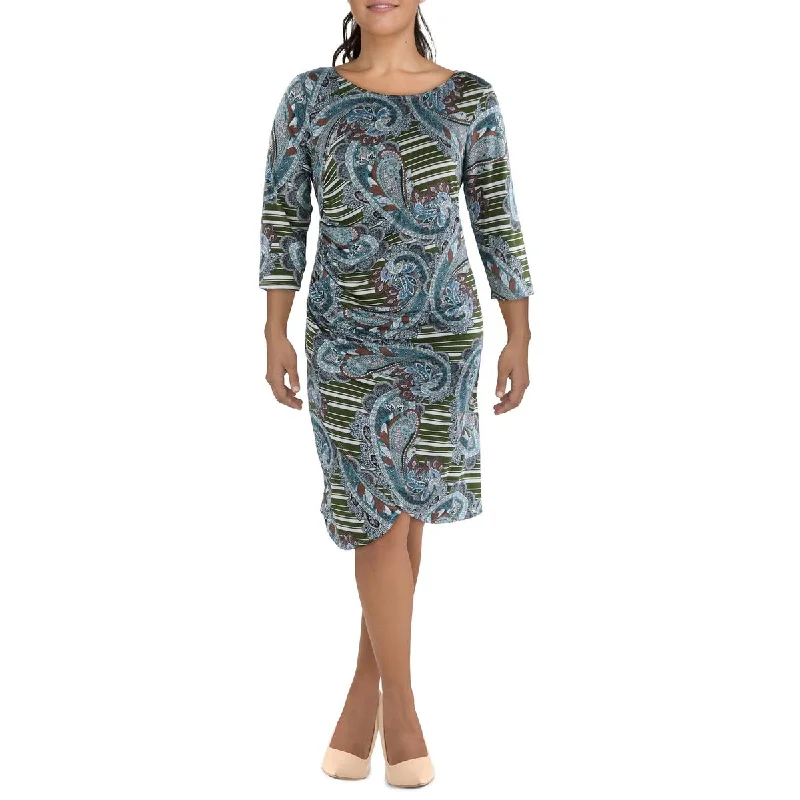 24seven Comfort Apparel Womens Plus Printed Knee-Length Sheath Dress