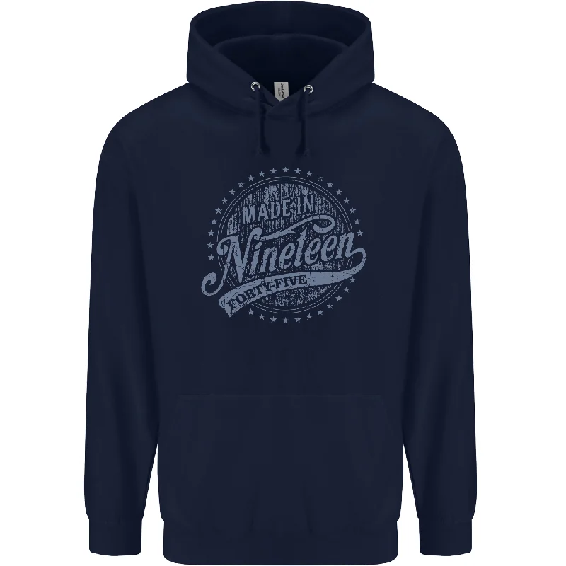 One-DAY Sale Distressed 79th Birthday Made In 1945 Mens 80% Cotton Hoodie Navy Blue