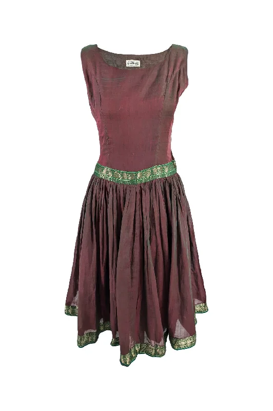 Price Meltdown Vintage 1950s Asian Iridescent Brocade Trim Dress