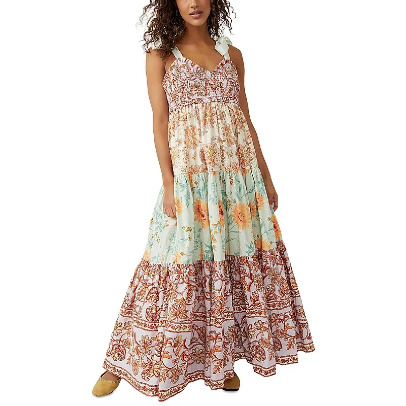 Free People Womens Printed Ribbed Maxi Dress