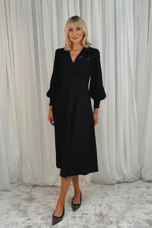 Amazing Deals Eva Embellished Appliqué Dress In Black