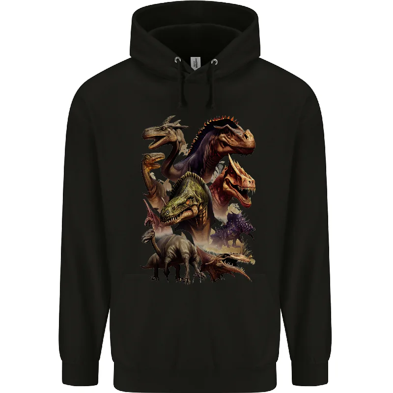 Bonus Savings Dinosaur Collage T-Rex Raptor Dragons Mens 80% Cotton Hoodie