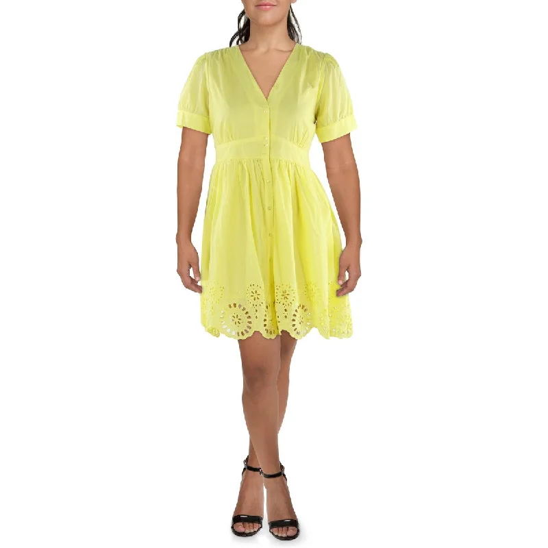 CeCe Womens Scalloped Midi Shirtdress