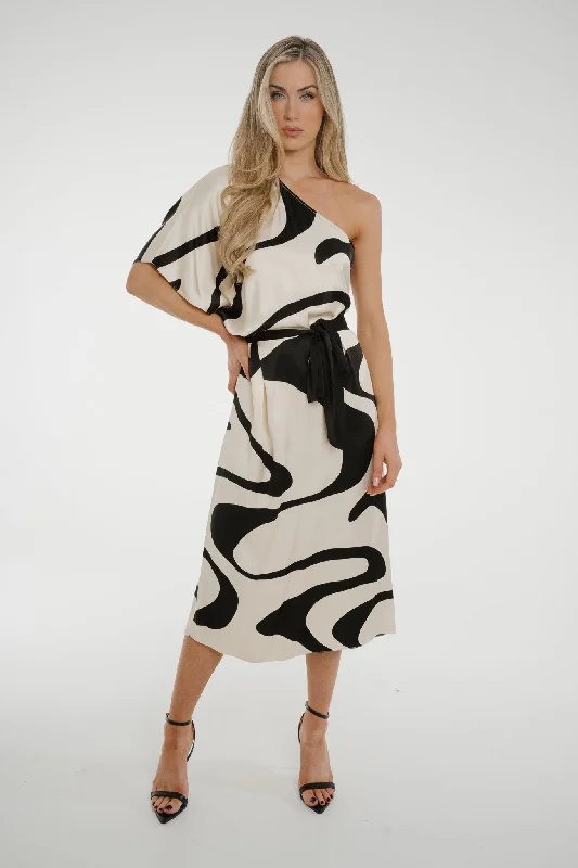 Year-End Sale Alana One Shoulder Dress In Monochrome Print
