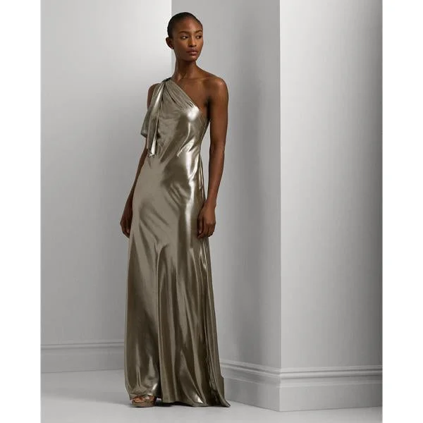 Mega Sale Metallic Chiffon One-Shoulder Gown