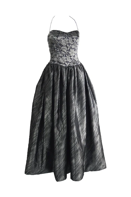 Epic Deals Vintage Silver Lace & Lamé Full Skirt Evening Gown