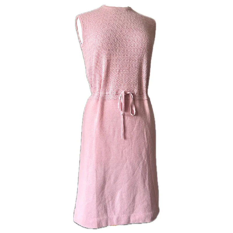 Shop and Save Pink knit vintage 1960s shift dress with drawstring waist