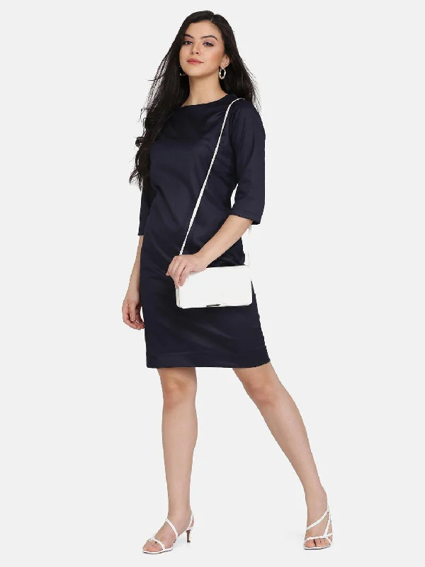 Discount Days Poly Cotton Workwear Sheath Dress - Navy Blue