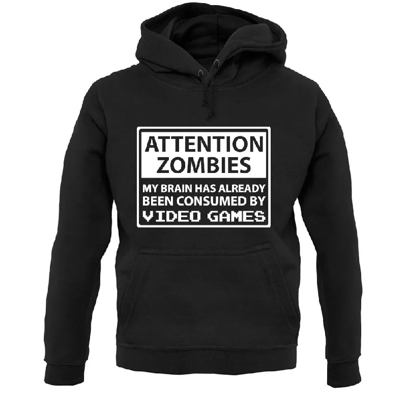 Limited Availability Attention Zombies - Brain Consumed By Video Games Unisex Hoodie