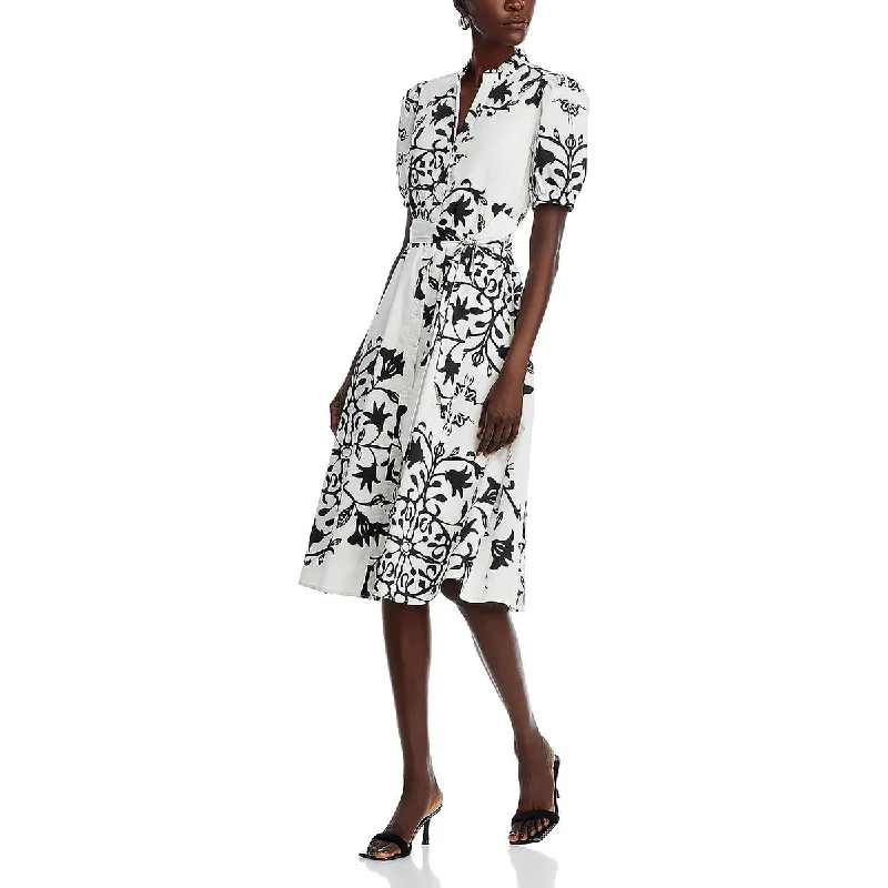 T Tahari Womens Printed Puff Sleeve Shirtdress