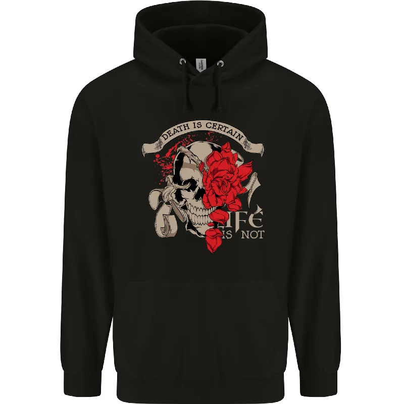 Unmissable Offer Death Is Certain Life Is Not Skull Roses Mens 80% Cotton Hoodie