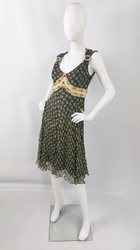 Inventory Reduction Ronit Zilkha Vintage y2k Pure Silk Chiffon Frog Print Dress