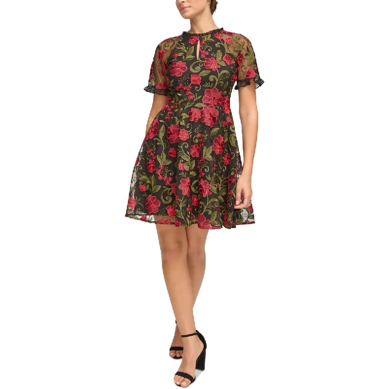 Kensie Womens Floral Print Mini Fit & Flare Dress