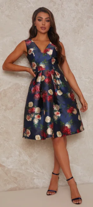 While Supplies Last Midi Skater Dress Navy