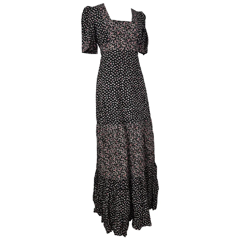 Stock Clearance Red and black floral cotton puff sleeved late 1960s empireline maxi dress Stock Clearance Red and black floral cotton puff sleeved late 1960s empireline maxi dress