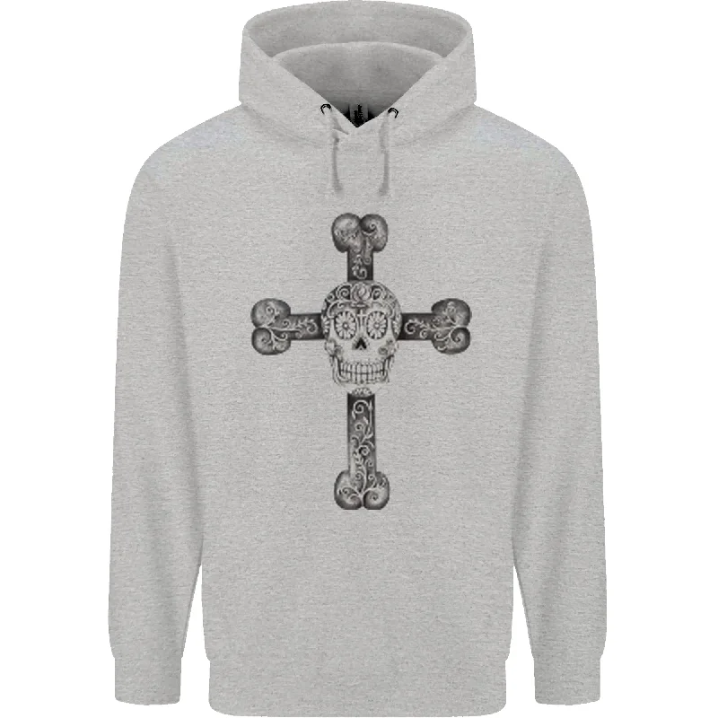 Price Meltdown Day of the Dead Sugar Skull Cross Mens 80% Cotton Hoodie