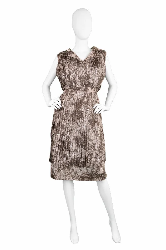 Unmissable Offer Silky Brown Pleated Evening Dress, 1960s