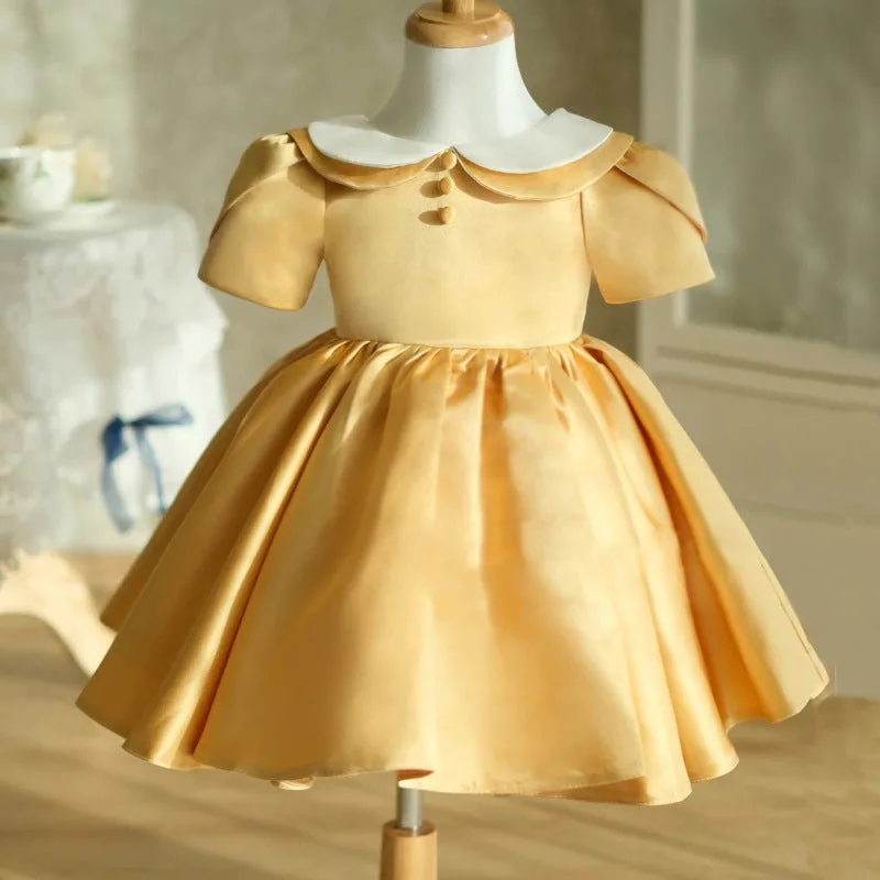 Reduced Prices Baby Girl Dress Toddler Summer Cute Yellow Doll Collar Fluffy Princess Party Dress