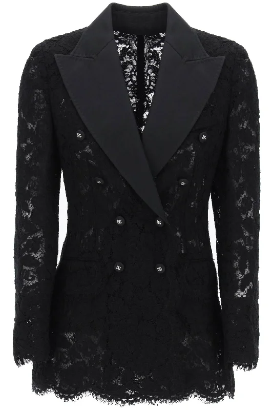 Deal Mania Turlington Double-breasted Lace Blazer  - Black
