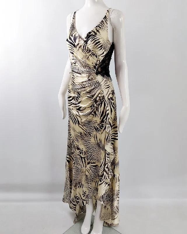 Can't Miss Sagaie Paris Vintage Bias Cut Zebra Print Silk Evening Gown, 2000s