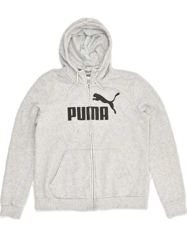 Discount Days PUMA Womens Graphic Zip Hoodie Sweater UK 16 Large  Grey Cotton