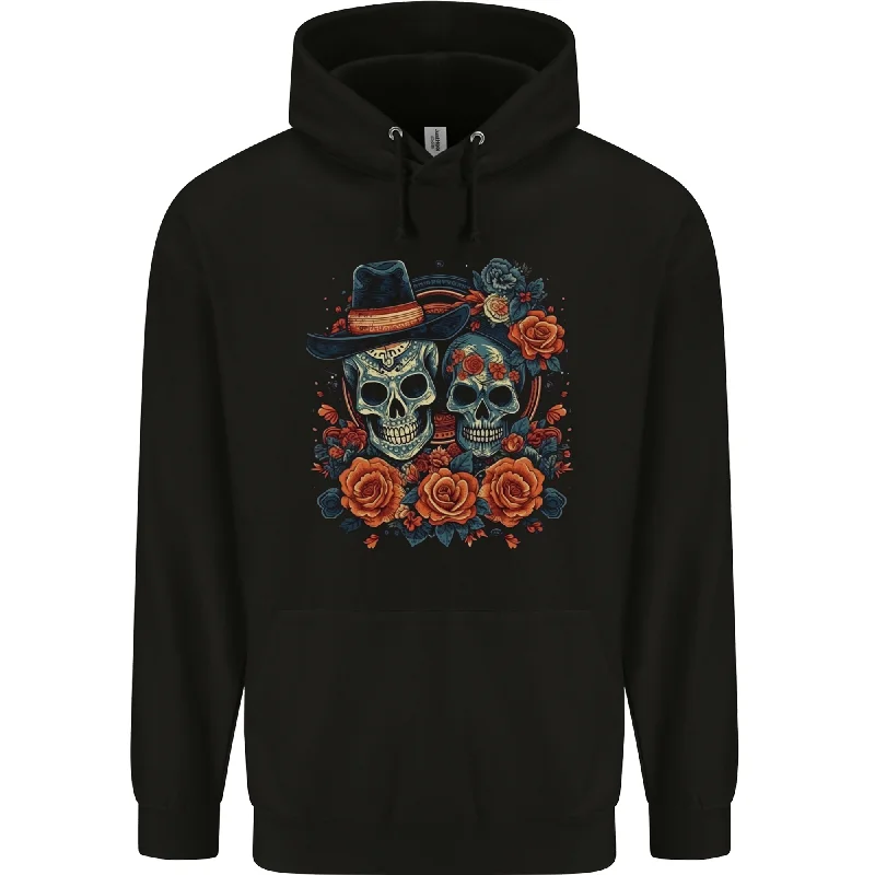 Price Break Day of the Dead Sugar Skull Love Couple Mens 80% Cotton Hoodie