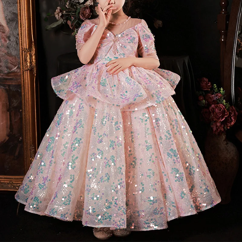 Limited Time Offer Flower Girl Dress Children Communion Pink Sequins Puffy Princess Pageant Dress Limited Time Offer Flower Girl Dress Children Communion Pink Sequins Puffy Princess Pageant Dress