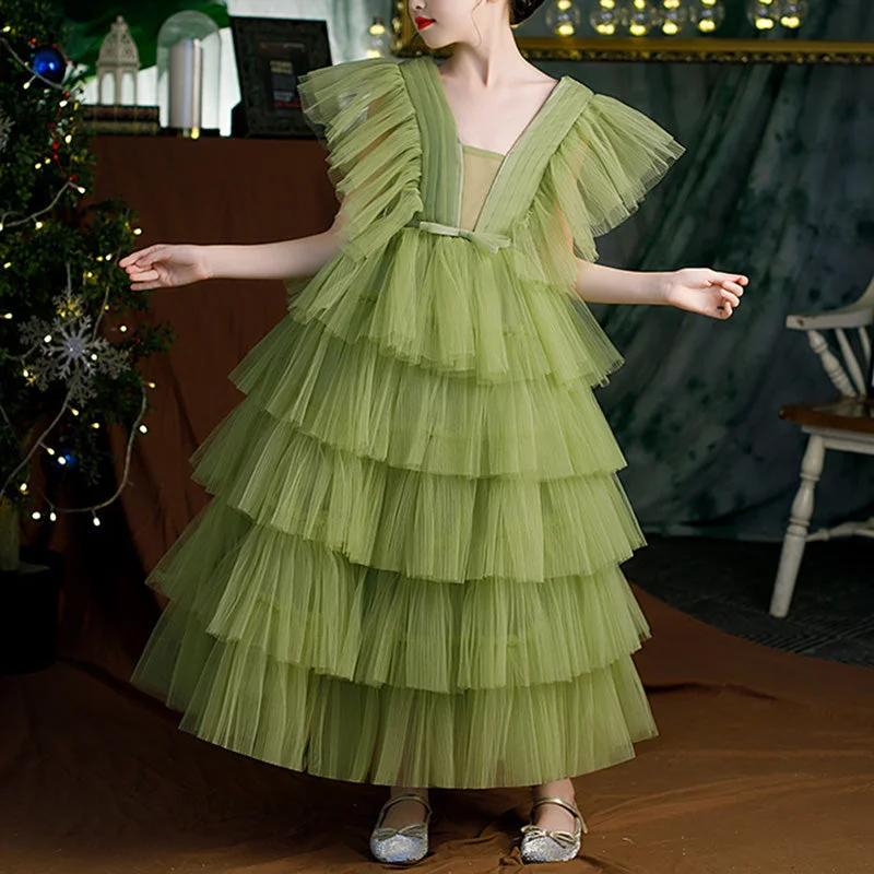 YEAR-End Sale Toddler Prom Dress Girl Summer Green Backless Fluffy Birthday Party Princess Dress