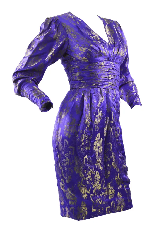Daily Deals Preowned Blue & Gold Vintage Silk Party Dress, 1980s