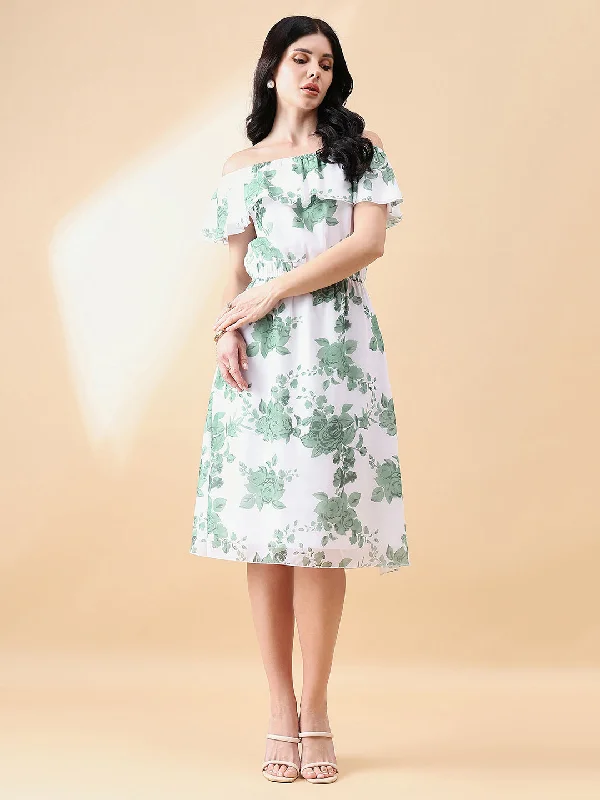 Daily Deals Frill Floral Dress - Green & White