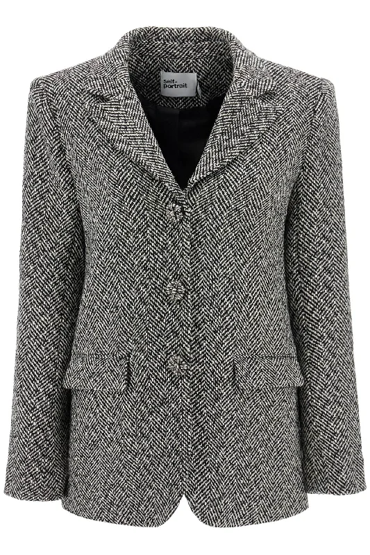 Super Deal Herringbone Three-button Blazer  - Black