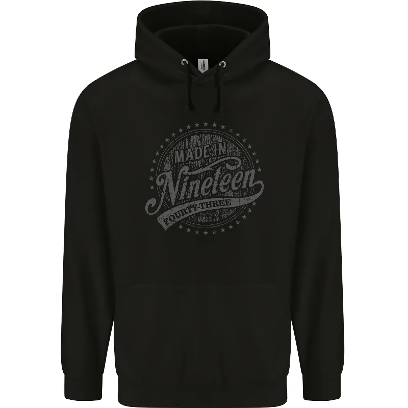 Amazing Deals Distressed 81st Birthday Made In 1943 Mens 80% Cotton Hoodie Black