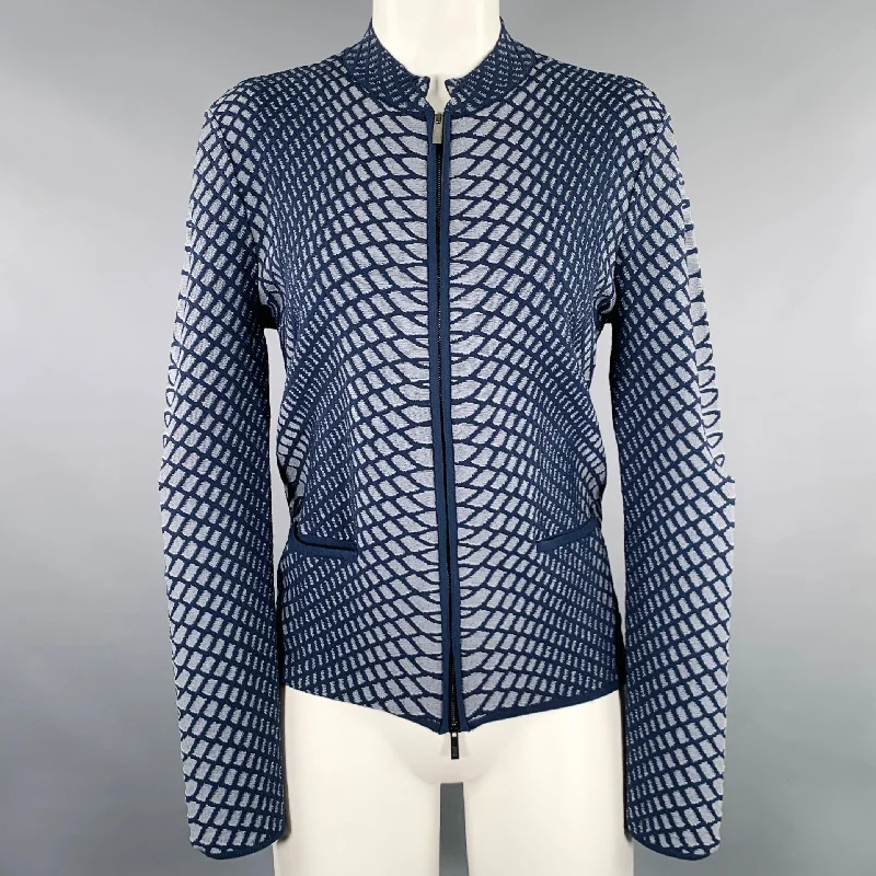 ARMANI COLLEZIONI Size 8 Blue Viscose Blend Jacquard Jacket