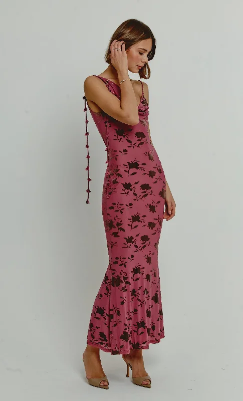 Extra Discounts Mauve Burnt Devore Asymmetric Maxi Dress