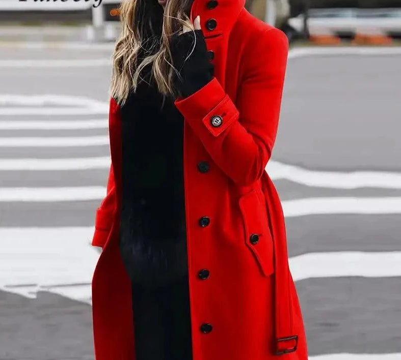 Bonus Savings Red Women's Woolen Winter Coat