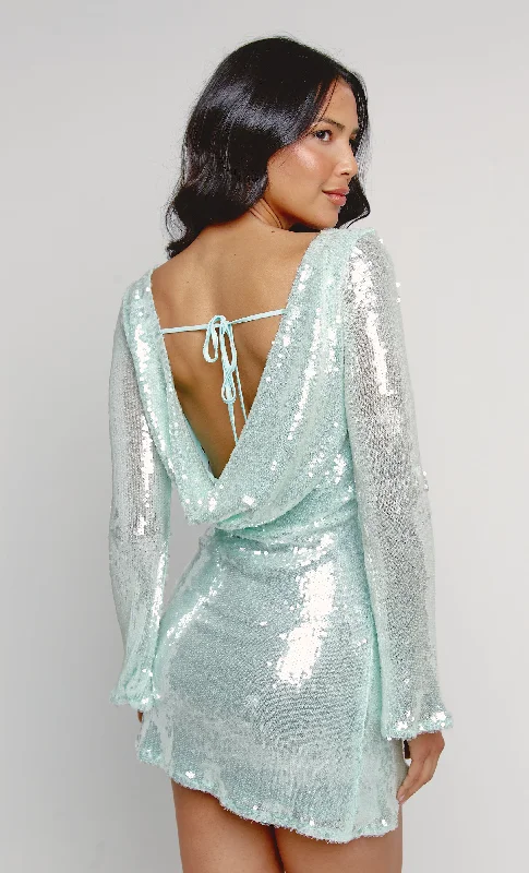 Hurry In Mint Green Glazed Open Back Mini Dress