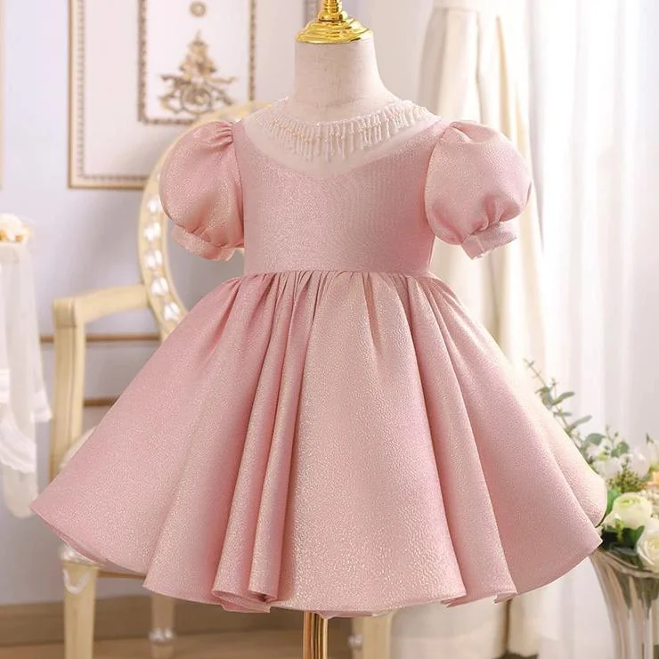 Instant Savings Folwer Girl Dress Toddler Pegeant Puff Sleeves Pink Cute Puffy Princess Party Dress