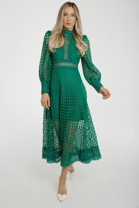Fantastic Offers Holly High Neck Embroidered Dress In Green