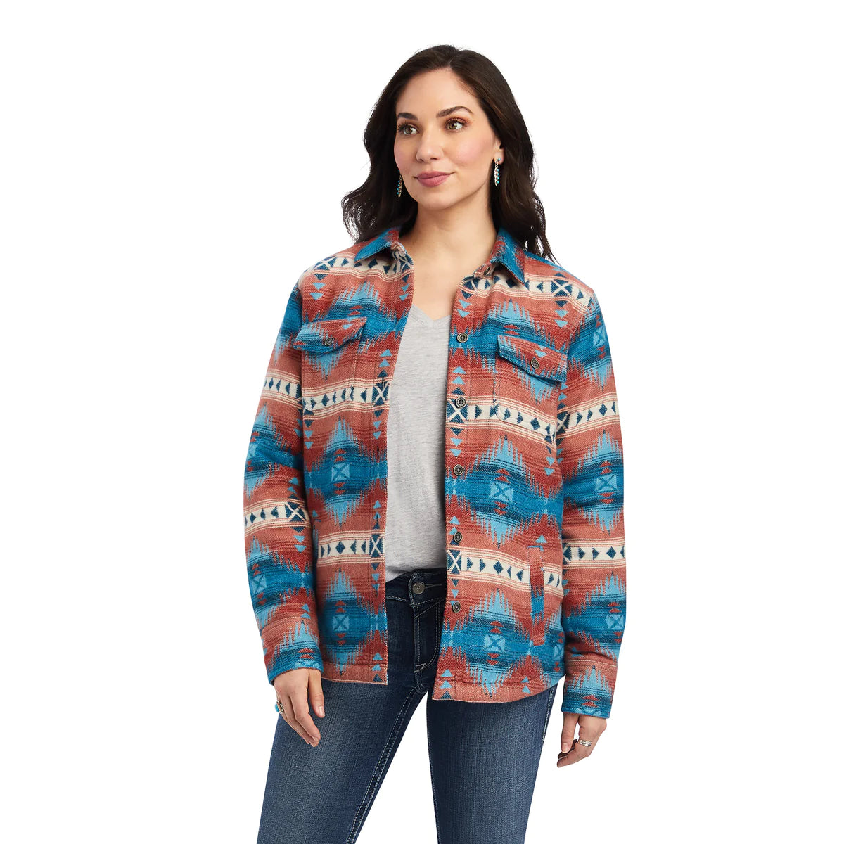 Ariat Womens R.E.A.L. Shacket Shirt Jacket Fiery Jacuard