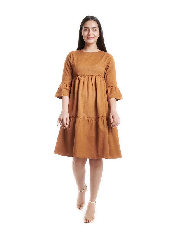 Fantastic Offers Cotton Tiered Dress - Mustard Yellow