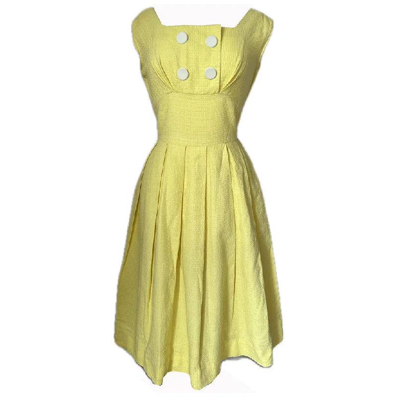 Seasonal Sale Lemon yellow waffle cotton vintage 1950s day dress