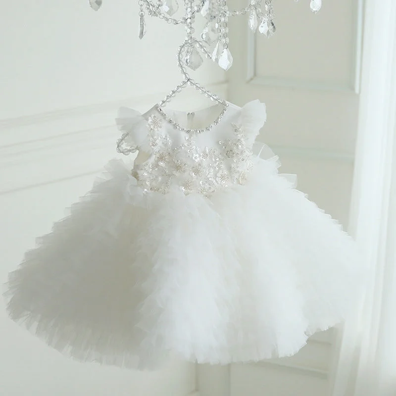 Final Markdown Baptism Dresses Baby Girl Cute White Sequins Fluffy Birthday Christening Dress