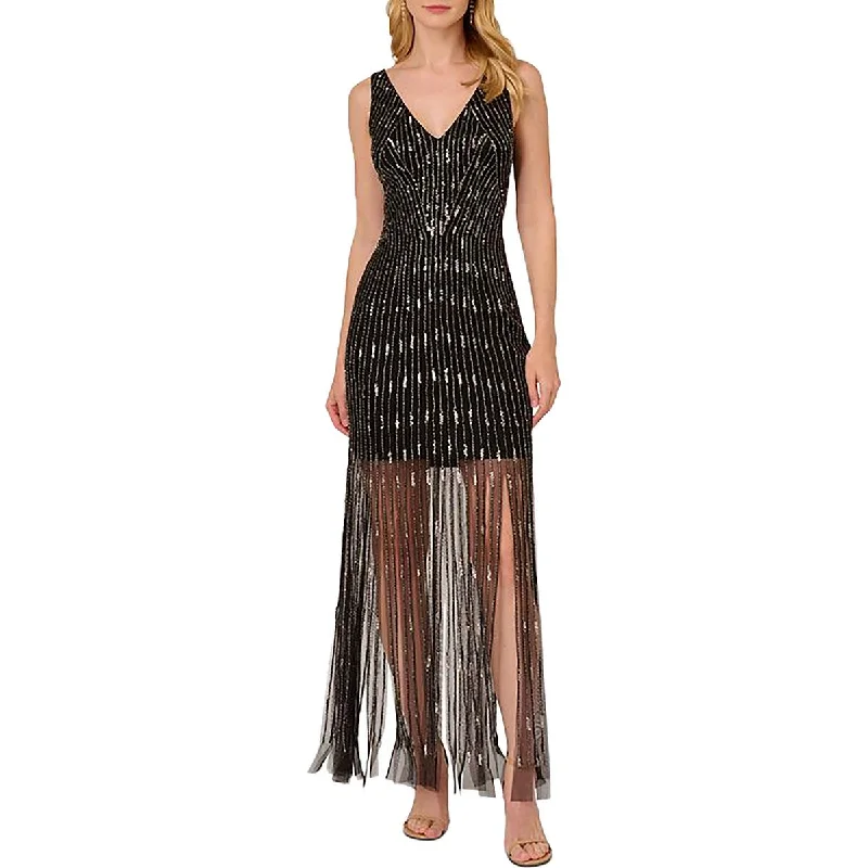 Adrianna Papell Womens Embellished Carwash Hem Cocktail And Party Dress