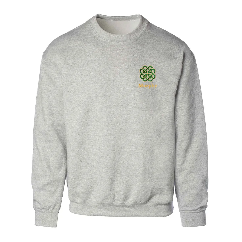 Celtic Clover Knot Embroidered Personalized Sweatshirt- Gray